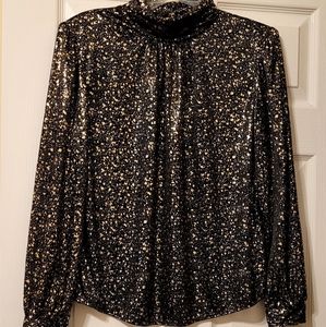Dressy Long Sleeve Blouse. Black with gold specks. Size 12.